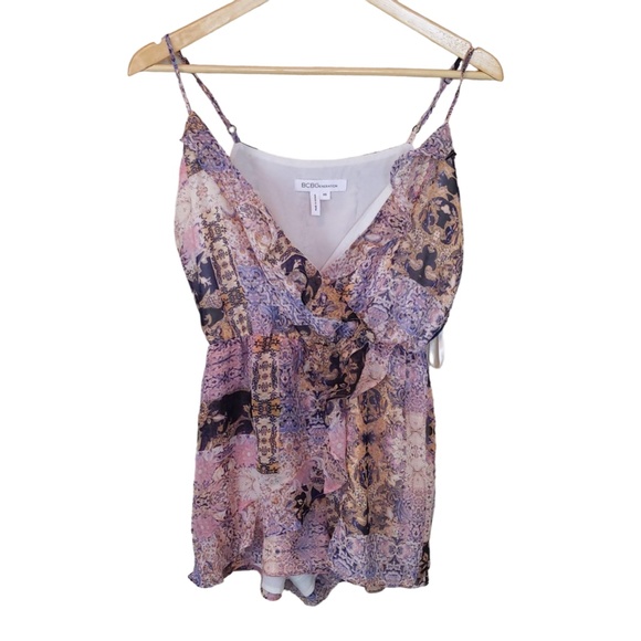 BCBGeneration Rose Print Ruffle Romper Shorts XS - Picture 4 of 10